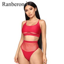 Ranberone 2020 cor sólida maiô sexy biquíni conjunto 2 peça transparente fatos de banho bikini push up tanga banho feminino 2024 - compre barato