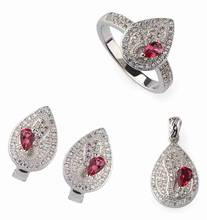 Fleure Esme-Conjuntos de joyería de lujo para mujer, accesorios para mujer (anillo/pendiente/colgante), Circonia cúbica roja chapada en rodio R3119set 2024 - compra barato