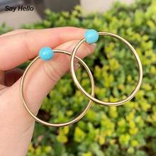 SAY HELLO Round Turquoises Metal Large Circle Inlaid Stone Dangle Earrings Temperament Delicate Alloy Jewelry Gift A0109 2024 - buy cheap