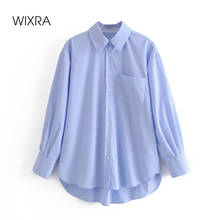 Wixra Womens Blue Striped Loose Blouses Single-Breasted Female Classic Shirts New Fashion Autumn Spring Tops 2024 - buy cheap