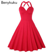 Women Vintage Pin Up Hepburn Big Swing Rockabilly Dresses Sexy Halter Backless Cotton Dress Summer Plus Size Red Party Vestidos 2024 - buy cheap