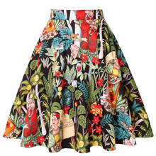 Women Vintage A-Line Swing Skirt Black High Waist Casual Retro MIdi Skirt Ladies Pin Up Floral Skirt Mujer 2024 - buy cheap