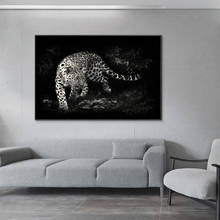 Arte de parede de leopardo para sala de estar e casa, pinturas brancas e pretas de tela para parede 2024 - compre barato