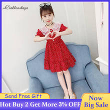 Girls Dresses Summer Short Sleeve Fashion Floral Dot Dresses Girls Lace Flanging Dresses Teens Sweet Elegant Princess Dresses 2024 - buy cheap