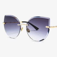 Óculos de sol feminino, óculos de sol grande, sem armação, em liga metálica, lente de cristal, designer de marca de luxo, sombras grandes 2024 - compre barato