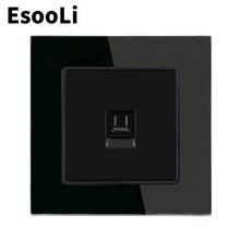 EsooLi Black Crystal Glass Panel 1 Gang RJ45 Internet Jack CAT5E Connector Computer Outlet Wall Data Socket 2024 - buy cheap