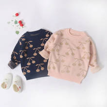 Meninas blusas outono inverno cereja padrão de malha camisola design de moda marca crianças menina pulôver camisola outerwear 70-130cm 2024 - compre barato