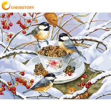 CHENISTORY-Kits de pintura por números para adultos y niños, cuadro de invierno de pájaro en árbol, Animal, hecho a mano, 60x75cm 2024 - compra barato