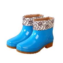 Plus Velvet Rain Boots Women's Short Work Rain Shoes Waterproof Warm Anti-slip Kitchen Rubber Shoes Shoe Cover Colorful Winter 2024 - buy cheap