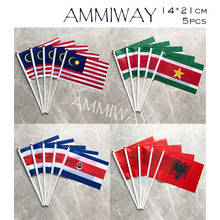 Ammiway bandeira nacionais de poliéster, tamanho pequeno, 14x21cm, 5 peças, malásia do surinam, da mão voadora, cotria albânia, bandeira nacionais com vara de plástico 2024 - compre barato