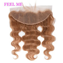 FEELME-Cabello Humano liso con cierre Frontal de encaje, pelo brasileño predespuntado #27, 99j, 13x4, Remy 2024 - compra barato