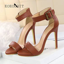 Eoeodoit sandálias femininas plataforma de couro salto alto stiletto sapatos formais vestido de festa casamento sexy sandálias com fivela 2024 - compre barato