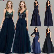 Ever Pretty Prom Dresses 2020 Elegant Navy Blue A Line O Neck Appliques Lace Formal Party Gowns Sexy Robe De Bal Gala Jurken 2024 - buy cheap