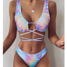 Sexy Cross StrapsTie Dye Bikini Female Swimsuit 2021 New Women Swimwear Two-pieces Bikini set Brazilian Bather Bathing Suit E54 2024 - buy cheap