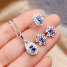 Real Natural Tanzanite jewelry set Natural Real Tanzanite 925 sterling silver 1pc pendant,1pc ring,2pcs Earring 2024 - buy cheap