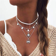 Retro Multi Layer Necklace for Women Silver Color Fan Clavicle Chain Necklace Bohemian Style Jewelry 2024 - buy cheap