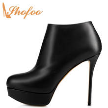 Shofoo botas de tobillo negro mujer Stioettos cremallera Super alto tacones finos punta redonda talla grande 11 16 botas de Mujer Zapatos plataforma 2024 - compra barato