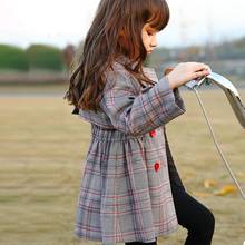 Casaco estampado xadrez para meninas, outono inverno gola virada para baixo estilo coreano casacos soltos para crianças 2024 - compre barato