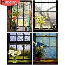 HUACAN 5D DIY Diamond Painting Window Full Square Mosaic Rhinestone Flower Diamond Embroidery Landscape Wall Art 2024 - buy cheap