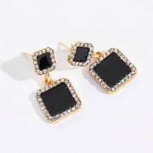 Classic Gold Color Statement Earring Black Square Geometric Earrings For Women Crystal Rhinestone Earrings Bijoux Wholesale 2024 - buy cheap