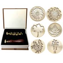 Moorlando Wax Seal Stamp Set, 6Pcs Botanical Sealing Wax Stamp Brass Heads + 1Pc Wooden Handle With A Gift Box Vintage 2024 - buy cheap