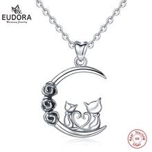 Eudora Sterling Silver Two Cat Three Black Rose Pendant Necklace for Women Fashion Animal Jewelry Valentine's Day Best Gift D483 2024 - buy cheap