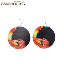 SANSHOOR-pendientes de madera para mujer Afrocentric, joyería colgante de pelo Natural, regalos de Navidad, 1 par 2024 - compra barato