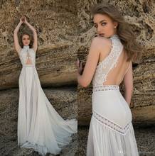 Romantic Bohemian Beach Lace Boho Wedding Dresses Sexy High Neck Backless Wedding Bridal Gowns Vestido De Noiva 2024 - buy cheap