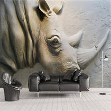 Milofi custom personality wallpaper mural retro 3D stereo relief rhino photo background wall painting 2024 - buy cheap