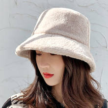 KENSHELLEY Lamb Faux Fur Bucket Hat Thickened Warm Winter Hats For Women Velvet Cap Lady Outdoor Lamb wool Fisherman Hat 2024 - buy cheap