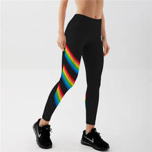 Qickitout-Leggings de cintura alta para mujer, pantalones de Fitness con estampado Digital, de rayas negras, multicolor, de talla grande, envío directo 2024 - compra barato