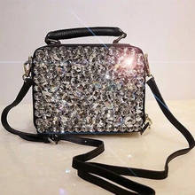 Роскошная модная женская сумка с бриллиантами, женская сумка через плечо со стразами, женская черная сумка через плечо из натуральной кожи с цепочкой 2024 - купить недорого
