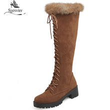 Sgesger-botas de salto alto 45, calçados femininos, salto alto e grosso, com cadarço, bota de neve, para inverno, preto, marrom 2024 - compre barato