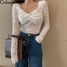 Colorfaith New 2021 Women Spring Summer Blouse Shirts V-Neck Lace Sexy Cross Vintage Elegant Korean Style Wild Lady Tops BL6211 2024 - buy cheap