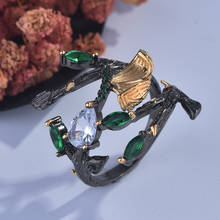 Estilo gótico do vintage ouro preto duas cores borboleta verde anel de pedra feminino festa de casamento anel de cristal jóias para presentes femininos 2024 - compre barato