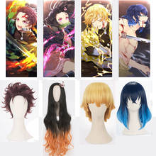 Peruca de cosplay de demon slayer, perucas de kamado tanjirou nezuko kamado kimetsu no yaiba, zenitsu agatsuma, cabelo dourado inosuke hashibira azul 2024 - compre barato