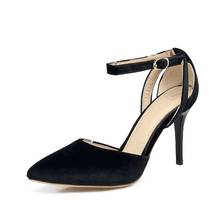 Sandálias de salto alto femininas, tamanhos grandes 11 12 13 14, sapatos de verão para mulheres, com uma fivela de camurça afunilada com um fenda rasa 2024 - compre barato