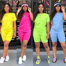 Plus Size Summer 2019 Two Piece Set Neon Top and Shorts 2 Piece Set Tracksuit Women Matching Sets Outfits Dresy Damskie LD8366 2024 - buy cheap