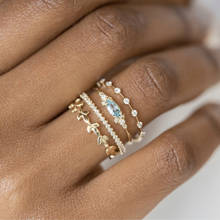Anillo de compromiso con piedra de cristal para mujer, conjunto de anillos de circonita azul Aqua, Estilo Vintage, Color dorado 2024 - compra barato