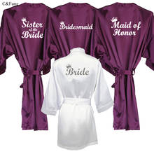 C&Fung royal purple bride robe white writing crown women kimono wedding dressing bridesmaid sister mother of the bride robes 2024 - buy cheap