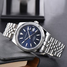 Мужские часы с автоподзаводом Parnis, 39 мм, с сапфировым синим циферблатом, с датой, Miyota 8215 2024 - купить недорого