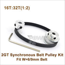 POWGE 16 Teeth 32 Teeth GT2 Timing Belt Pulley Kit 1:2 Speed Ratio 16T:32T 2M/2GT Reduction Pulley For W=6/9mm 180-2GT Belt 2024 - buy cheap