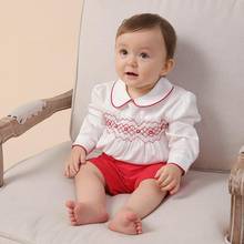 2022 Girls Clothes Set Spanish Newborn Infant Smocked Long Sleeve Blouse Red Shorts Suits Toddler Girl Cotton Smocking Outfits 2024 - buy cheap