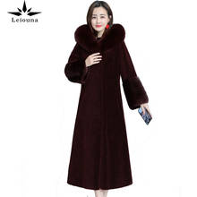 leiouna Sheep shearing overcoat female mother fur fox fur coat woman's plus size warm hooded winter fur jacket parka woman 2024 - buy cheap