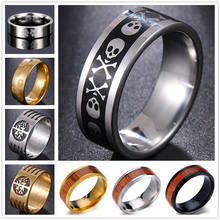 Men Rings Skull Stainless Steel Wood Color Fashion Footprint Cross Hollow Tree Women Rings Male Jewelry Birthday Gifts 2024 - buy cheap
