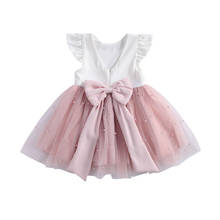 0-8Y Princess Infant Baby Girls Dress Ruffles Sleeve Solid Pearl Lace Patchwork Back Bowknot Tutu Dress 2024 - buy cheap