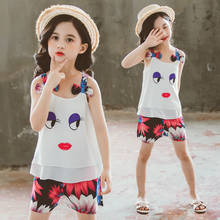 2021 Summer Girls Clothes Set Fashion Children Chiffon Sling Vest+Pants Kids Outfits Teen Girl Clothing Sets 4 6 8 10 12 Years 2024 - buy cheap