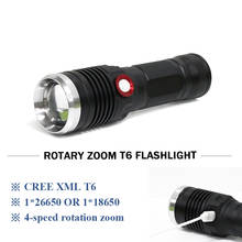 Military zoom USB flashlight rechargeable 18650 26650 battery waterproof CREE XML T6 / L2 4 mode led flash lights lanterna torch 2024 - купить недорого