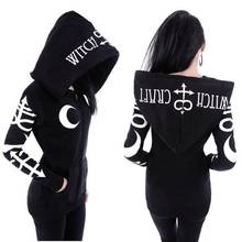 JIEZUOFANG Cool Hoodies Clothes Women 2019 New Gothic Punk Moon Letters Printed Sweatshirts Winter Autumn  Sleeve Jacket Zipper 2024 - buy cheap