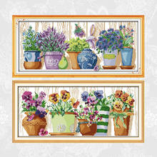 The Pottings On the Windowsill 11CT Printed Fabric 14CT Counted Canvas Cross Stitch Embroidery Sets Needlework Home Decor 2024 - buy cheap